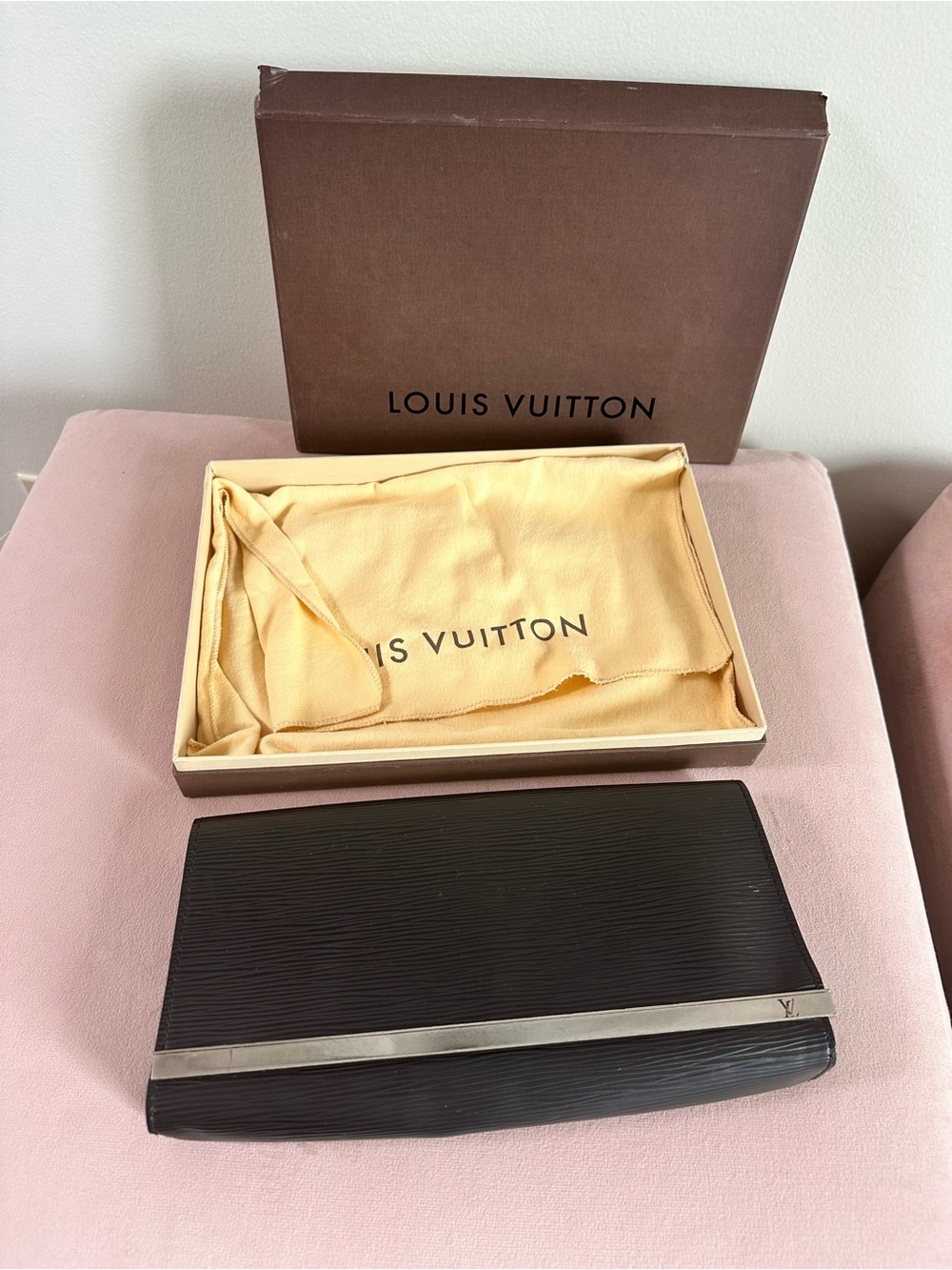 Louis Vuitton Black Epi Leather Sevigne Clutch with Silver Accent